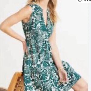 Sundry for Evereve Teal and White Leaf Print Mini Dress tropical